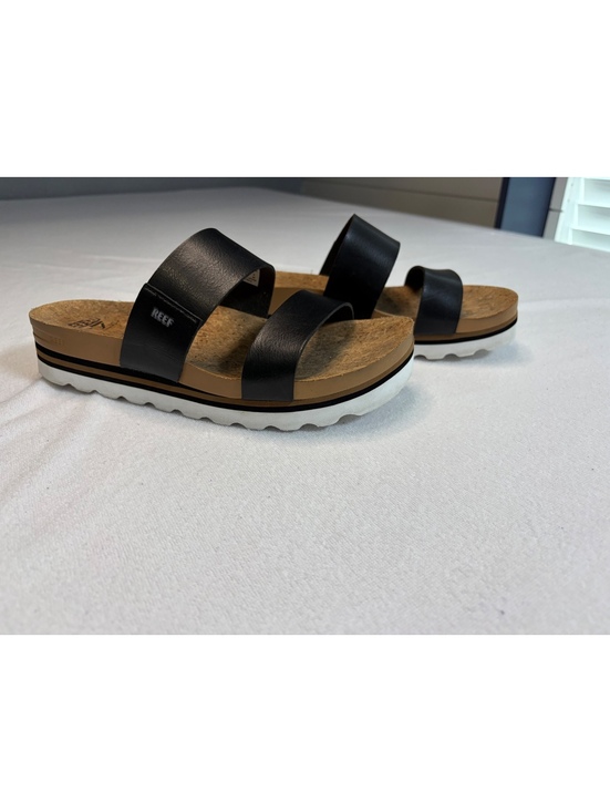 Reef Shoes - Reef Women's Black Double Strap Slide Sandals with Cork Footbed